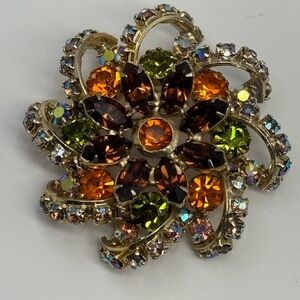 Continental Vtg Multicolor Crystal Brooch